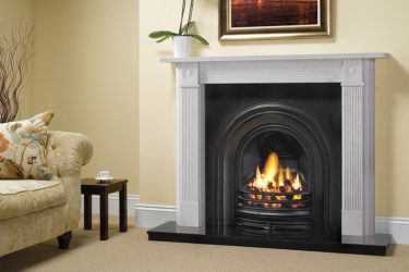 white wooden fireplace surround