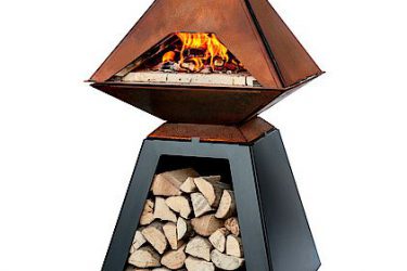 Pyramid outdoor fire with log store